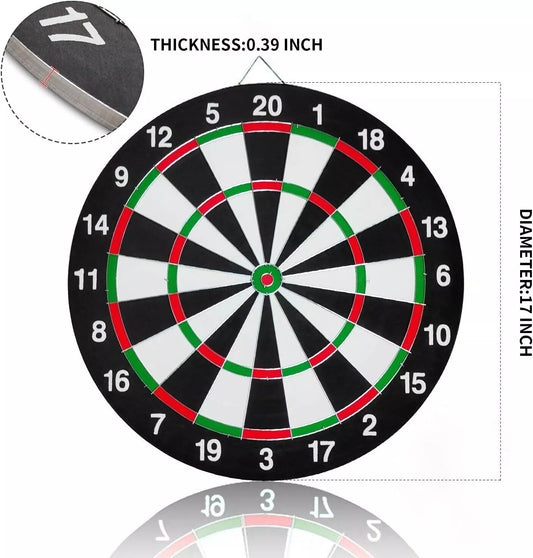 FULL SIZE 17in DARTBOARD SET 6 DARTS   FAMILY DART GAME BOARD ADULTS KIDS XMAS