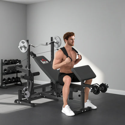 Weight Bench, 6 In 1 Adjustable Bench Press With Leg Extension, Barbell Rack, Preacher Curl Pad, Resistance Band, Multi-Function Home Gym Equipment For Strength Training Weightlifting