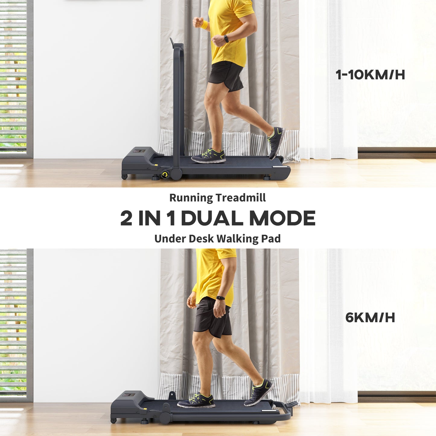 2.5HP Walking Pad Treadmill, Folding Under Desk Treadmill, Walking Machine, 1-10km/h, With Remote Control