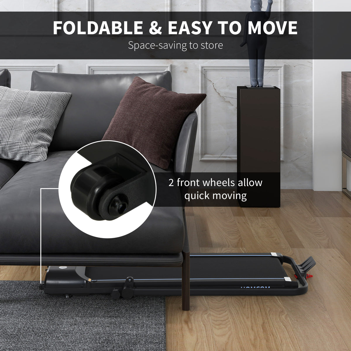 Foldable Walking Treadmill, With LED Display And Wheels, For Home, Office, Gym, Blue