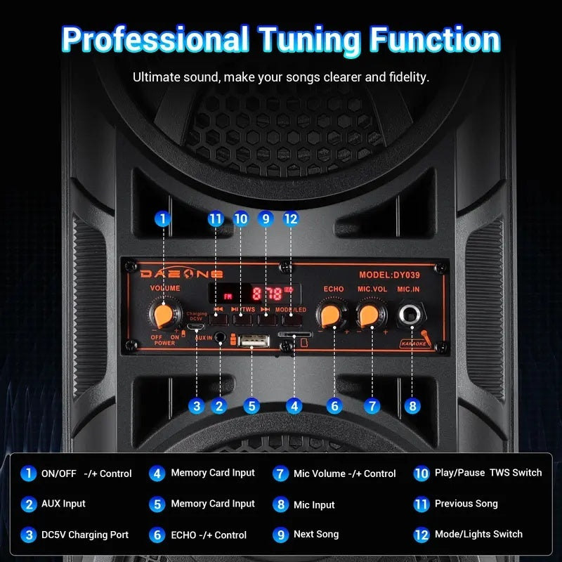 Portable Bluetooth Party Speaker Wireless Karaoke System Lights TWS