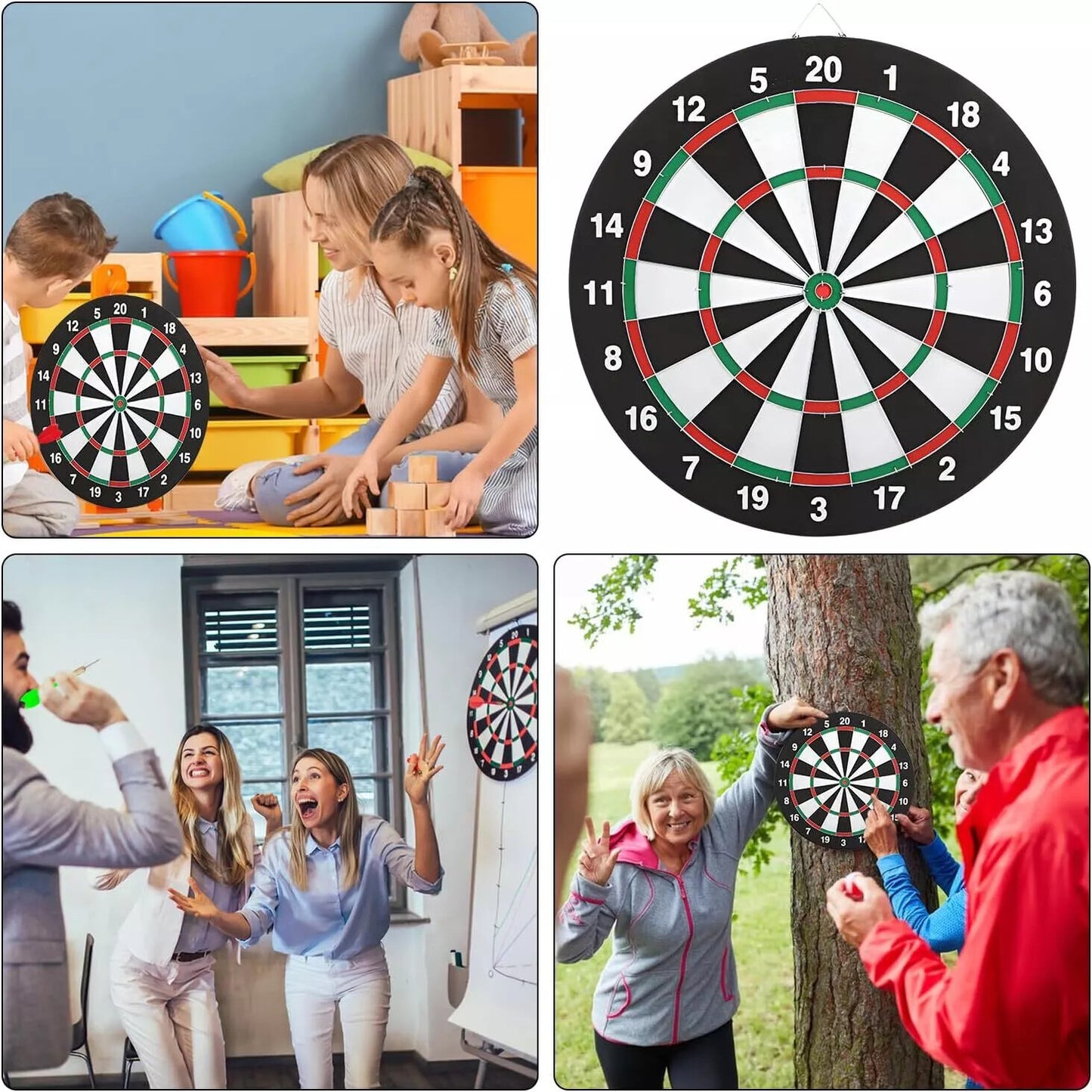 FULL SIZE 17in DARTBOARD SET 6 DARTS   FAMILY DART GAME BOARD ADULTS KIDS XMAS