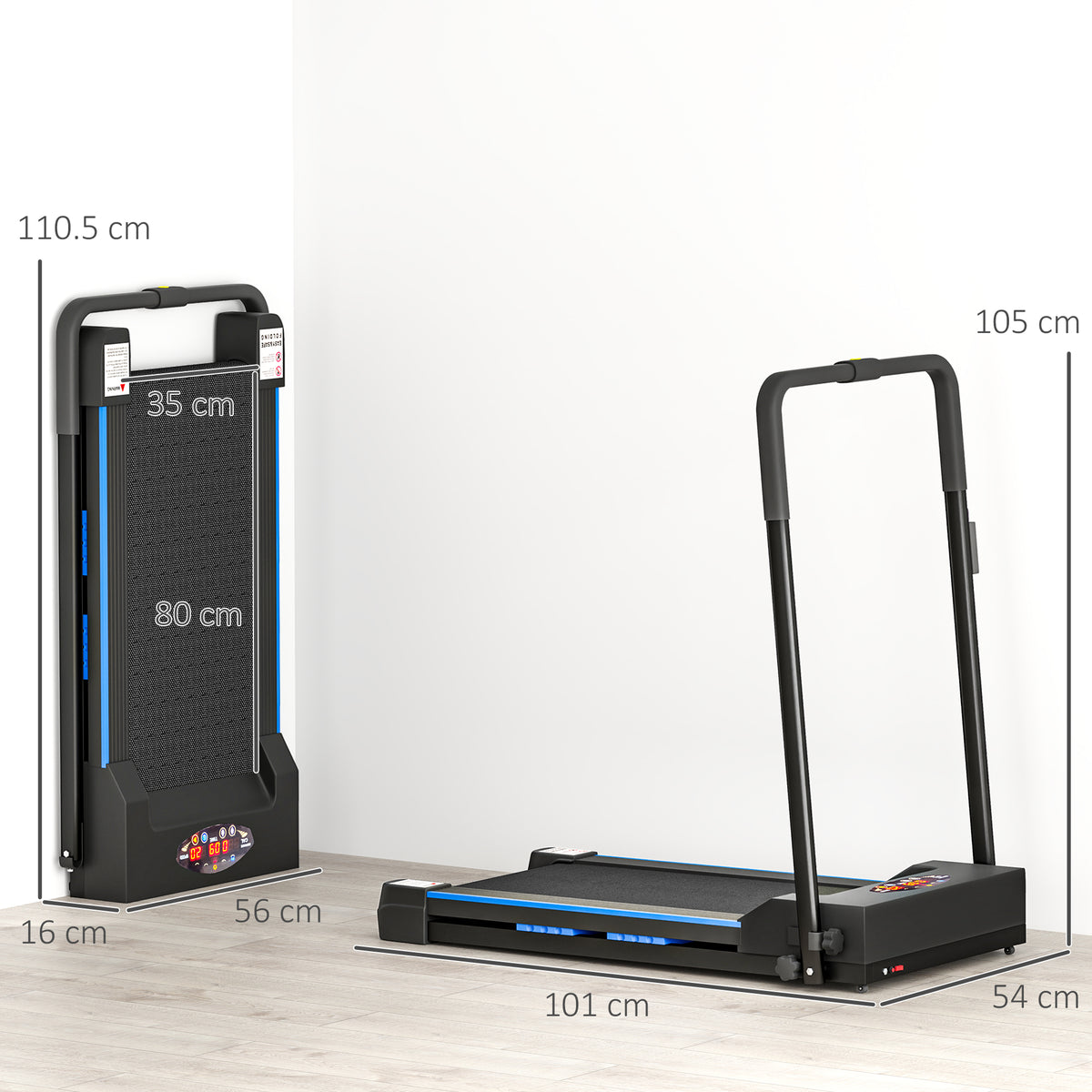 Folding Motorised Home Treadmill Walking Machine With LCD Monitor, Blue with remote lcd screen