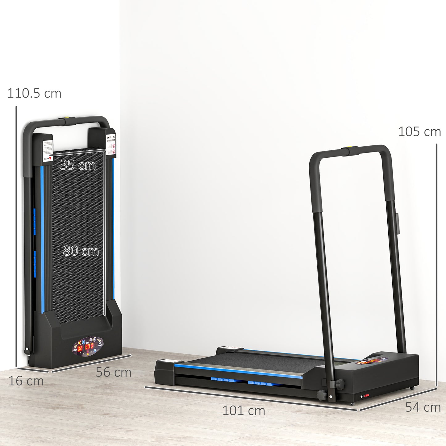 Folding Motorised Home Treadmill Walking Machine With LCD Monitor, Blue with remote lcd screen