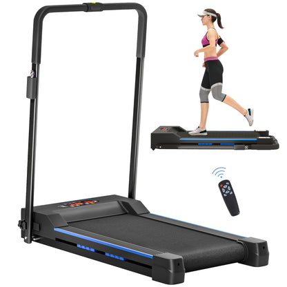 Folding Motorised Home Treadmill Walking Machine With LCD Monitor, Blue with remote lcd screen