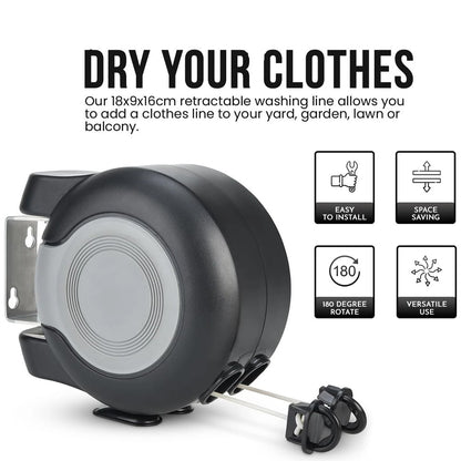 30m Retractable Clothes Reel Double Washing Line Wall Mounted Outdoor Drying Hot