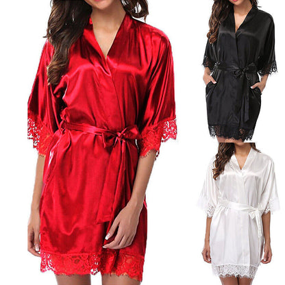 UK Satin Robe Dressing Gown Sleepwear Bath-robe silky