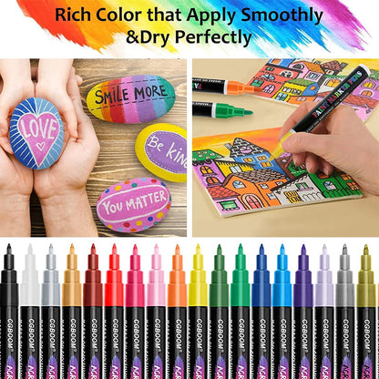 22 Colours Premium Acrylic Paint Marker Pens 0.7 MM Extra Fine Tip Rock Painting