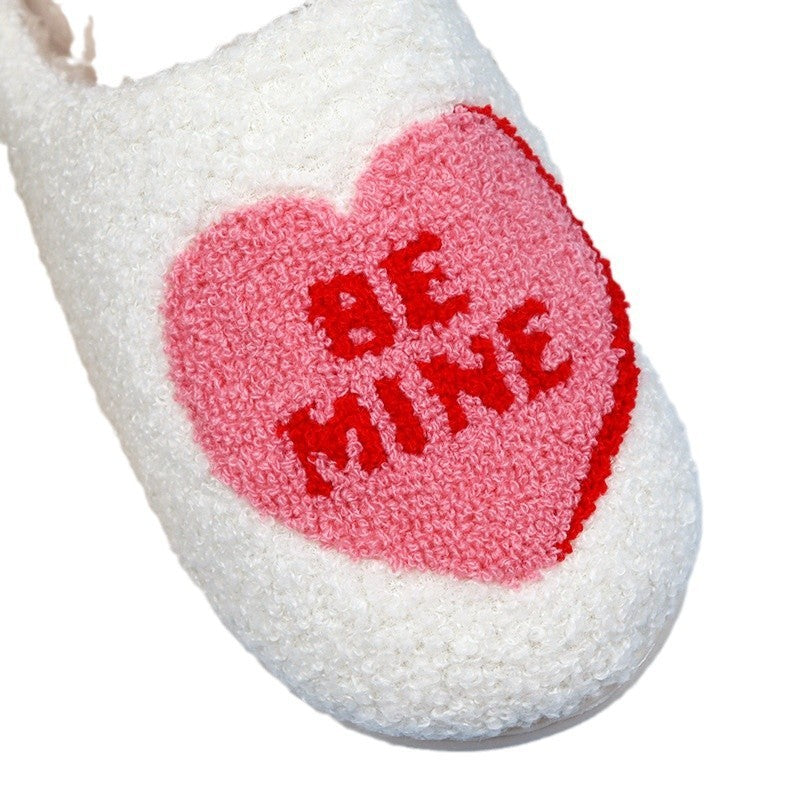 Valentine's Day Love Heart Cotton Slippers Spring AutumnWomen Indoor Slippers Man Cotton Non-Slip Soft Warm Slides Home Shoes Couple Female Simple Plush Slipper