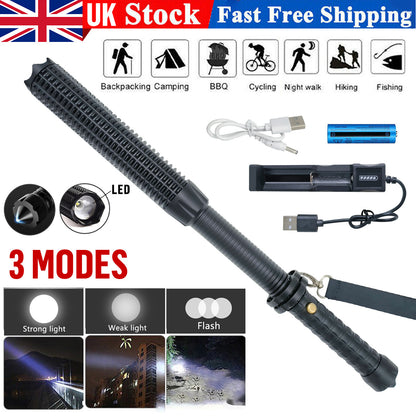 Baseball LED Flashlight Zoom Rechargeable Torch Spotlight Emergency Security Work Light 3 Lighting Modes