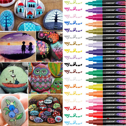 22 Colours Premium Acrylic Paint Marker Pens 0.7 MM Extra Fine Tip Rock Painting