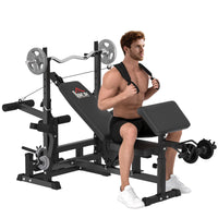 Weight Bench, 6 In 1 Adjustable Bench Press With Leg Extension, Barbell Rack, Preacher Curl Pad, Resistance Band, Multi-Function Home Gym Equipment For Strength Training Weightlifting