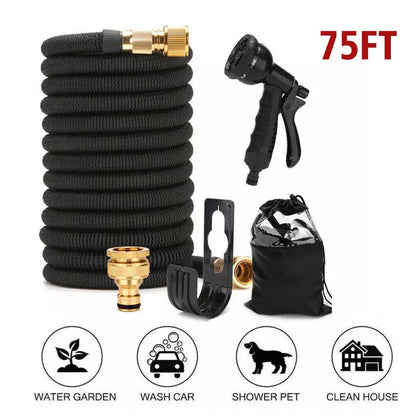 Heavy Duty 25-100FT Expandable Garden Hose Pipe Flexible With Water Spray Gun UK