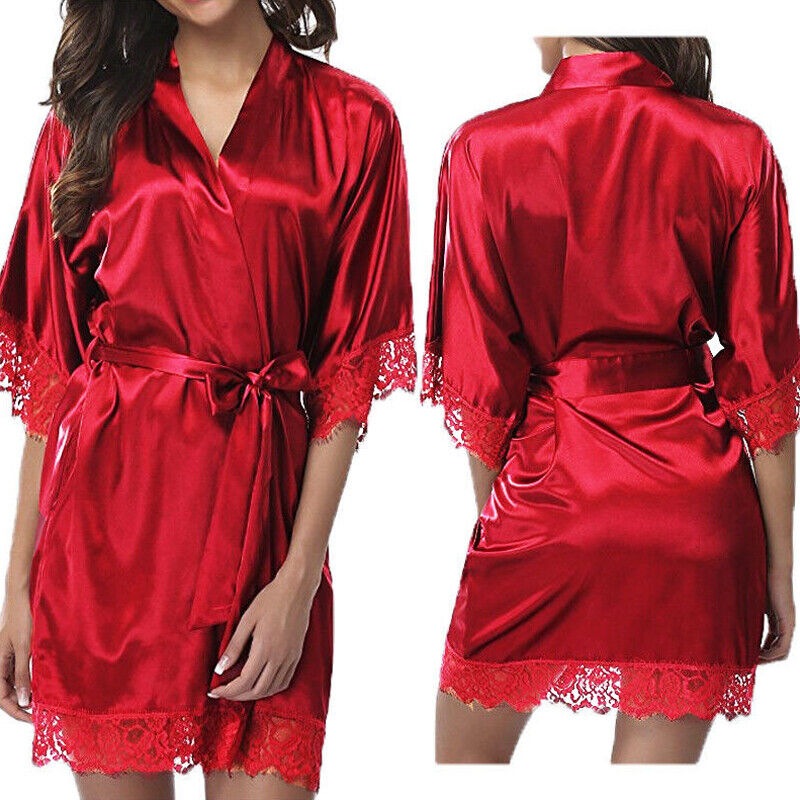 UK Satin Robe Dressing Gown Sleepwear Bath-robe silky