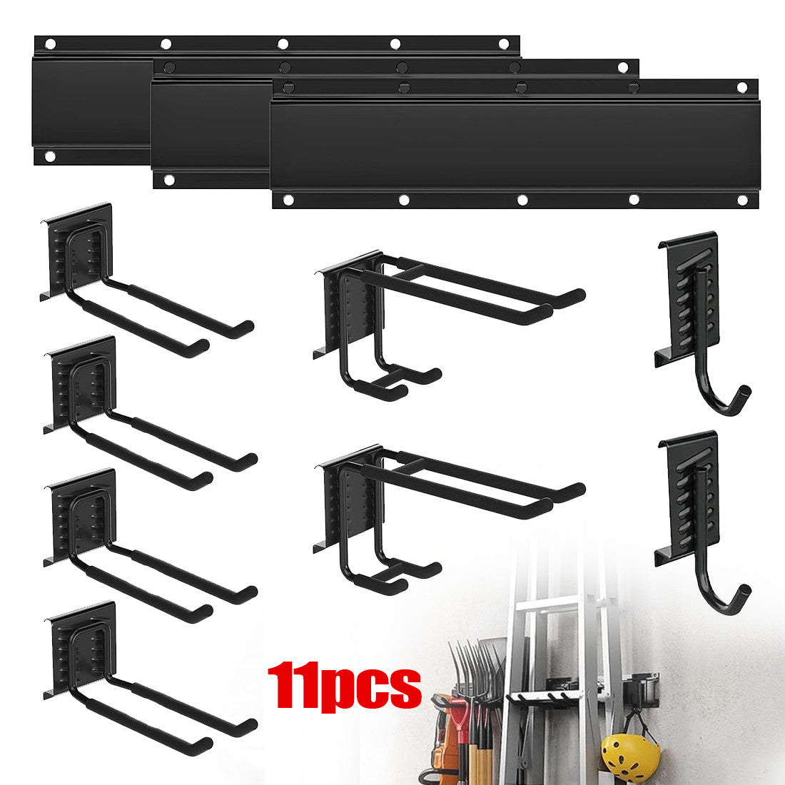 NEW 3x Garage Garden Tool Holder Storage Rack Shed Wall Mounted Organiser Long Hooks