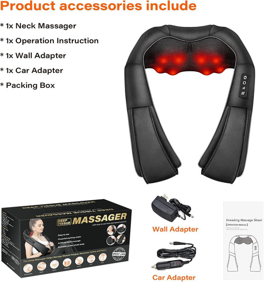 Electric Shiatsu Neck Back Shoulder Massager With Heat & Kneading, Deep Tissue Massage For Home Car Office Use, UK Plug