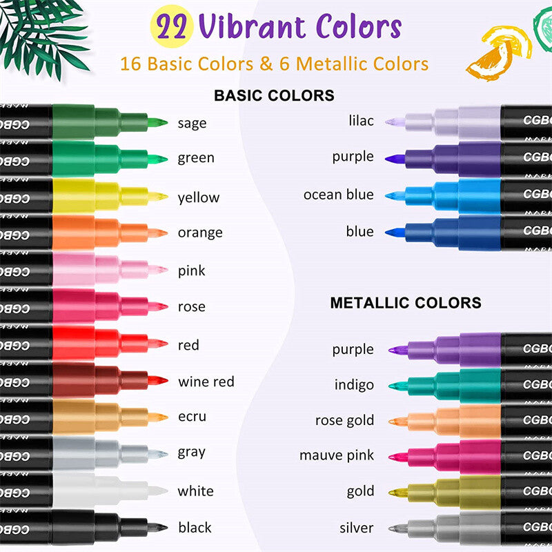 22 Colours Premium Acrylic Paint Marker Pens 0.7 MM Extra Fine Tip Rock Painting