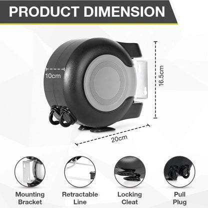 30m Retractable Clothes Reel Double Washing Line Wall Mounted Outdoor Drying Hot