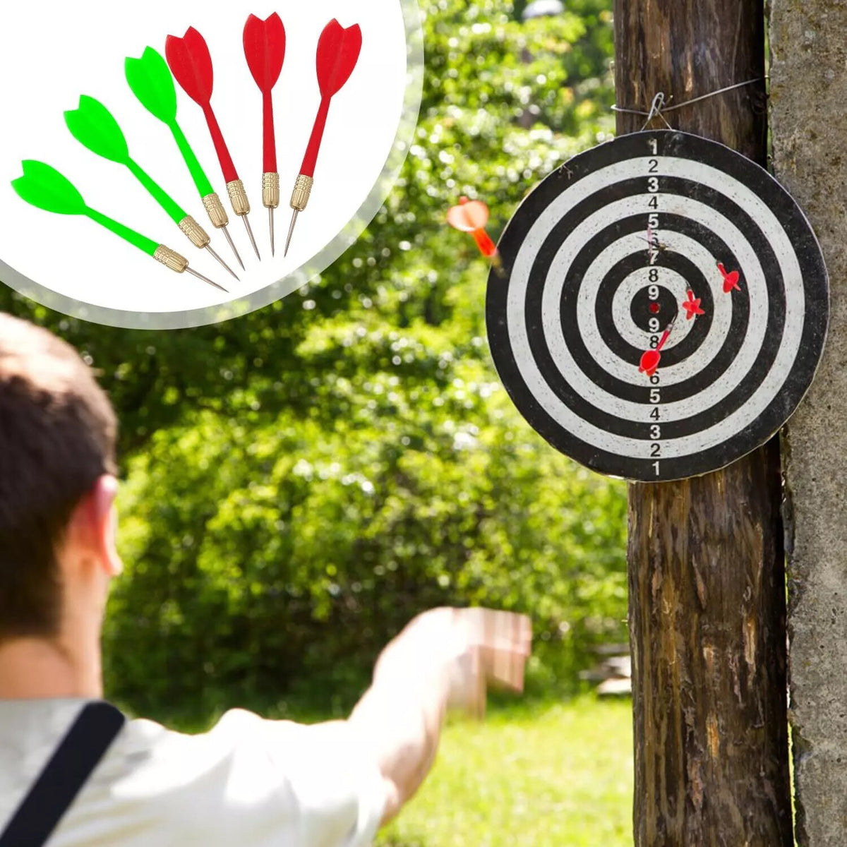 FULL SIZE 17in DARTBOARD SET 6 DARTS   FAMILY DART GAME BOARD ADULTS KIDS XMAS