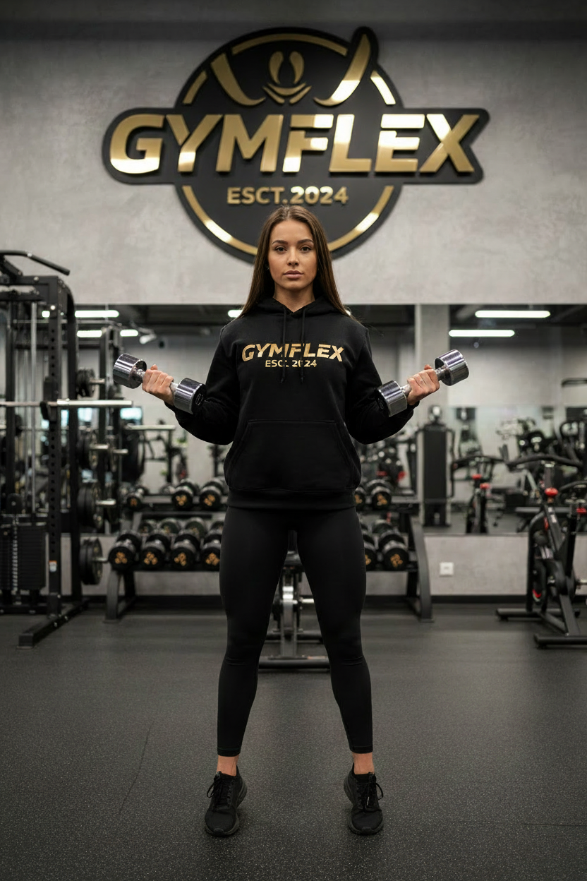 Full body gym shot - GYMFLEX ESCX hoodie - matching original style